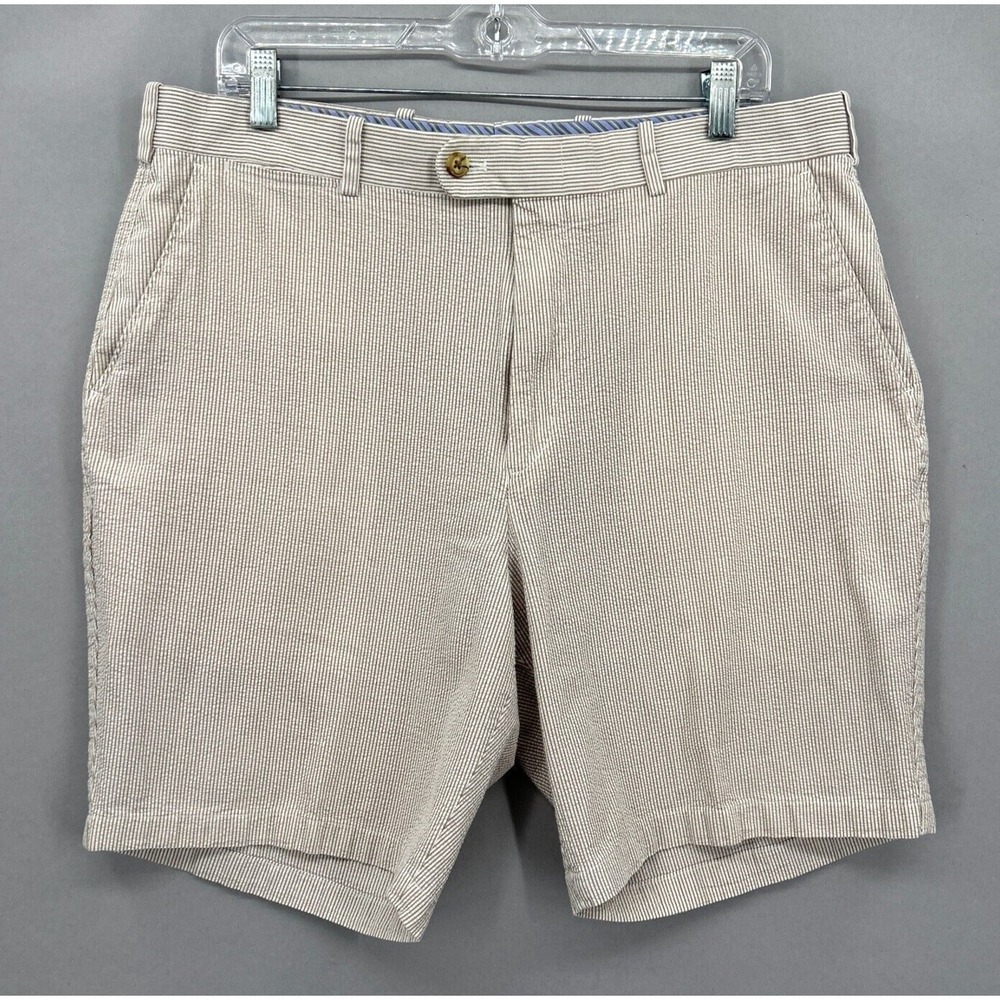 Peter‎ Millar Shorts Mens 36 Beige Khaki Seersucker Stripe Chino Golf Crown 9"